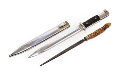 Lot 167 - A German Third Reich K98 Bayonet, with chromed finish, the single edge fullered blade marked on one