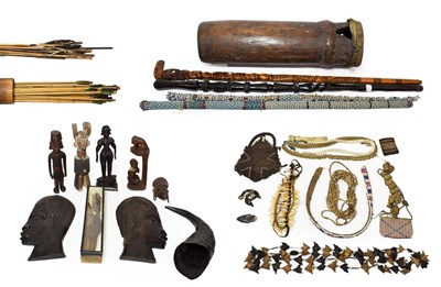 Lot 212 - A Collection of Ethnographic Items, including a Maori walking stick carved with figures with...