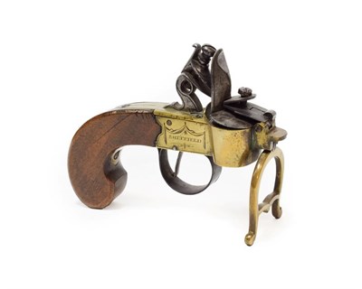 Lot 214 - An Early 19th Century Flintlock Tinder Pistol, with steel cock and frizzen cover, the brass box...