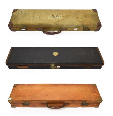 Lot 215 - A Later 20th Century Leather Shotgun Case, bound with brass, with wood carcass, the maroon...