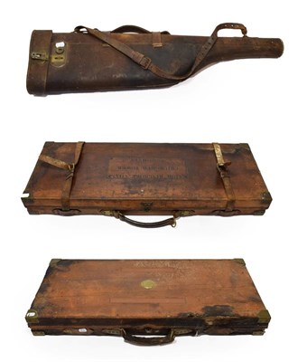 Lot 216 - An Early 20th Century Brass Bound Leather Case for a Pair of Shotguns, the hinged cover...
