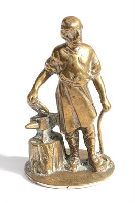 Lot 2006 - Vulcan Cars and Lorries: An Early 20th Century Brass Mascot as a Blacksmith, standing by an...