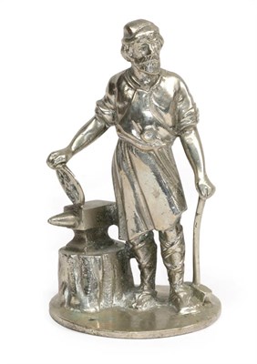 Lot 2012 - Vulcan: An Early 20th Century Nickel Car Radiator Mascot, modelled as a blacksmith standing by...