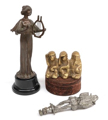 Lot 2013 - An Early 20th Century Brass Accessory Car Mascot as The Three Wise Monkeys, See No Evil, Speak...