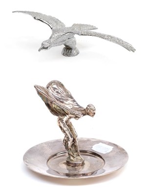Lot 2015 - A Chromed Car Mascot as Spirit of Ecstasy, mounted on a silver plated circular dish, 11cm high; and