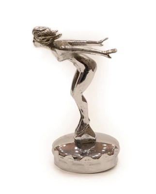 Lot 2027 - An Art Deco Chromed Car Mascot as a Nude Female in Diving Pose, mounted on a threaded radiator cap