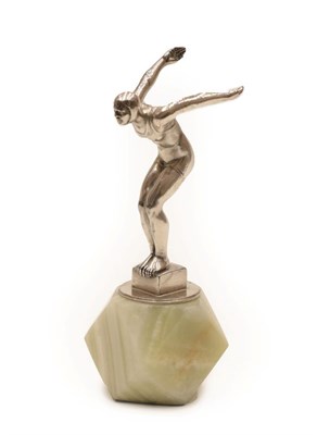 Lot 2037 - A 1920/30 Nickel Plated Car Mascot as a Female Swimmer in Diving Pose, standing upon a square...