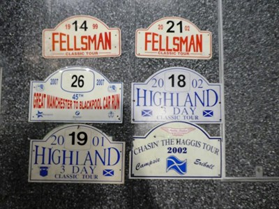 Lot 2046 - A Box of Assorted Number Plates and Signs, to include old-style pressed metal examples, modern...