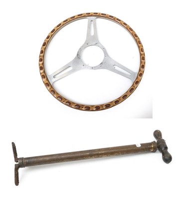 Lot 2050 - A 1950/60 Wood Rim and Rivetted Three-Spoke Steering Wheel, 40cm diameter; and An Early 20th...