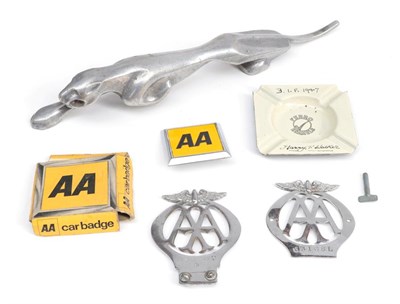 Lot 2053 - D P Carter, Pontefract: A Cast Aluminium Jaguar Figure, 43cm long; Three Chromed AA Badges; and...