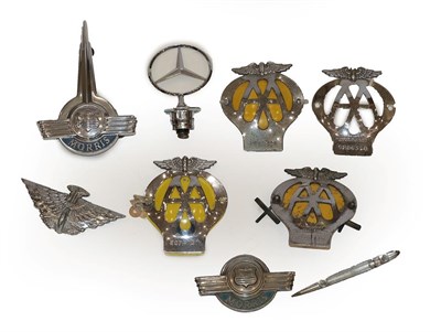 Lot 2057 - Four Chromed AA Badges comprising a 1940's Austin Badge, Two Morris Badges and a Mercedes Badge