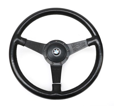 Lot 2058 - A BMW Moto Lita Black Leather Three-Spoke Steering Wheel, circa 1980, 40cm diameter