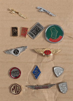 Lot 2075 - A Good Collection of Fourteen Motoring Lapel Badges, to include Jaguar, Rolls-Royce, Bentley,...