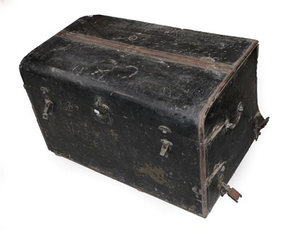 Lot 2088 - An Early 20th Century Car Trunk, painted black and with leather bindings, the hinged lid and...