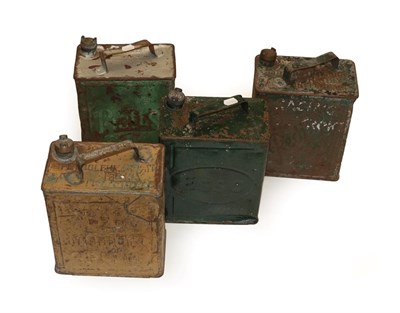 Lot 2102 - Four Vintage Metal Fuel Cans, comprising a green Red Line, a beige BP Motor Spirit, a green...