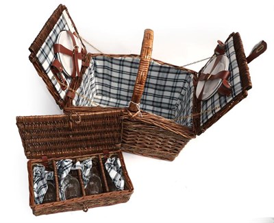 Lot 2104 - A Mercedes-Benz Picnic Hamper, apparently in unused condition, the blue and white tartan lined...