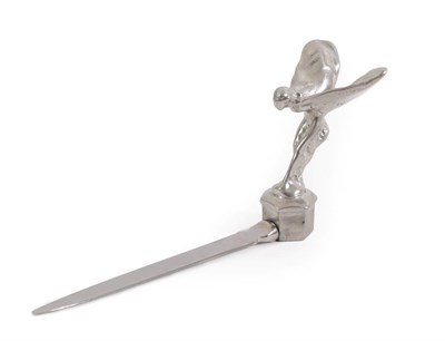Lot 2105 - A Nickel Plated Letter Knife, as a Spirit of Ecstasy car mascot standing on an hexagonal base...