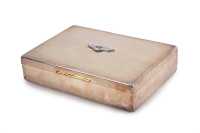 Lot 2107 - Bentley Interest: A Silver Plated Showroom or Desktop Cigar Case, with engine turned cover and...
