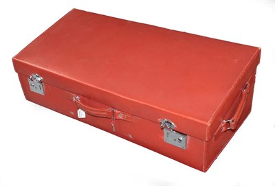 Lot 2113 - A Mid 20th Century Car Case, covered in red leather, with side-carrying handles and polished chrome