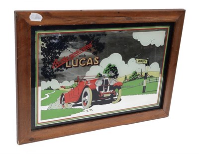 Lot 2139 - Car Interest: A Lucas Advertising Mirror ''On The Right Road'', depicting a classic motor car, 29cm
