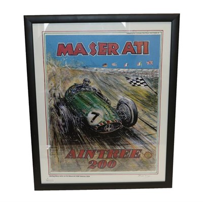 Lot 2153 - Phil May (b.1925) ''Stirling Moss with the Maserati 250f, Aintree'' Signed giclee post print on...