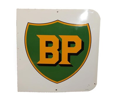 Lot 2159 - BP: A Single-Sided Enamel Advertising Sign, with yellow lettering on a green cartouche, the...