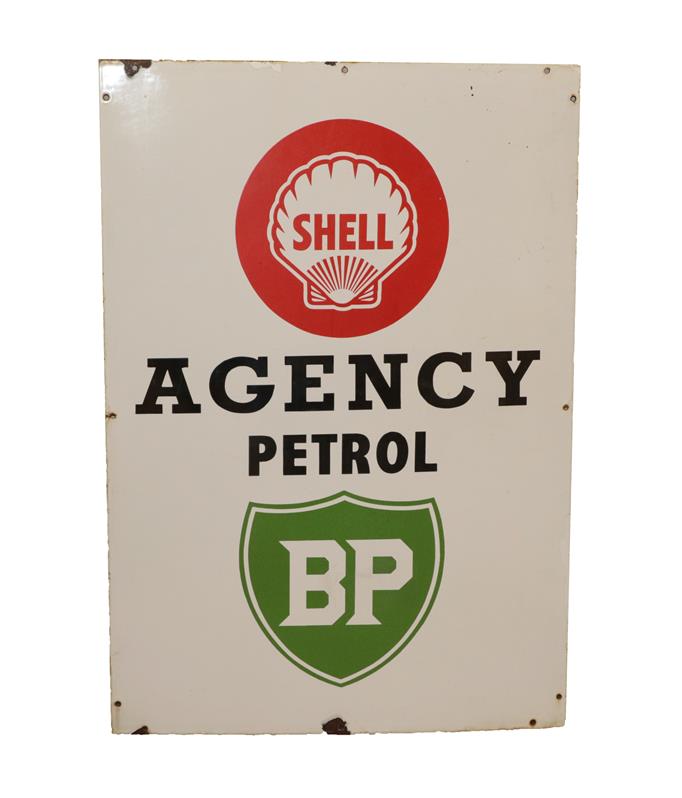 Lot 2160 - Shell Agency Petrol BP: A Single-Sided Enamel Advertising Sign, 100cm by 68cm