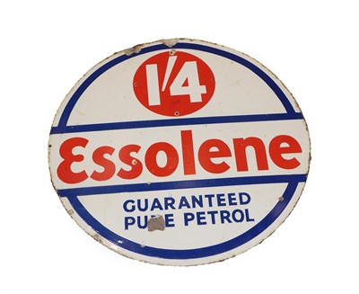 Lot 2163 - Essoline Guaranteed Pure Petrol: A Double-Sided Circular Enamel Advertising Sign, 76cm diameter