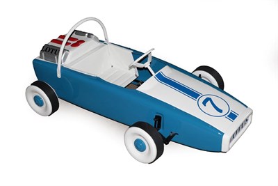 Lot 2184 - A 1960's Lotus Pedal Car, restored and repainted, with blue and white bodywork, metal body,...