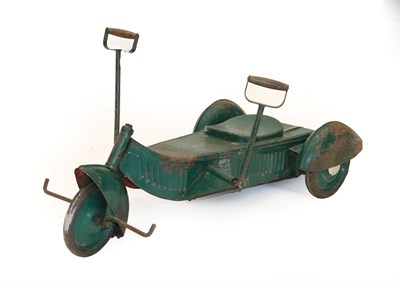 Lot 2185 - A 1920/30 Child's Green Painted and Metal-Bodied Three-Wheel Pedal Car, of stylised form, with...