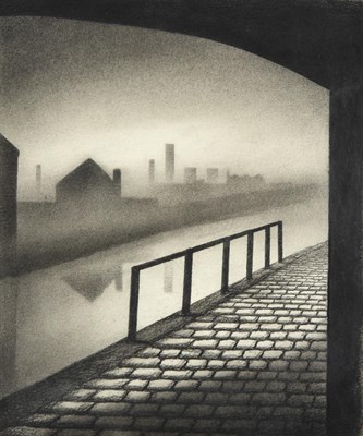 Lot 32 - Trevor Grimshaw (1947-2001) ''Canal Study'' Signed, inscribed to artist's label verso, pencil, 41cm