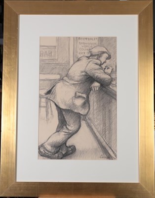 Lot 33 - Norman Stansfield Cornish MBE (1919-2014) ''Man at Bar with Poster'' Signed, charcoal, 52.5cm...