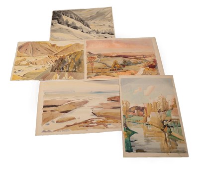 Lot 42 - Edith Lawrence (1890-1973) ''Lundy Isle'' Signed and inscribed, watercolour, together with four...