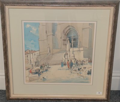Lot 48 - Arthur Henry Knighton Hammond (1875-1970) Figures before a church Signed, watercolour, 48.5cm...