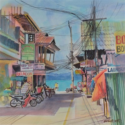 Lot 53 - Tony Brummell-Smith (b.1949) ''The Fisherman's Village Koh Samui Thailand'' Signed, inscribed verso