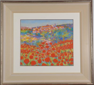 Lot 55 - John Holt (b.1949) Poppies in a Tuscan landscape Signed, pastel, 35cm by 40cm  Artist's Resale...