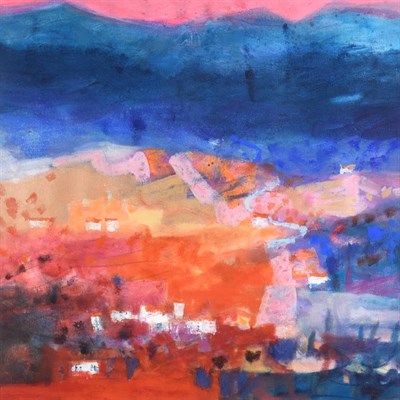 Lot 56 - Caroline Bailey RSW (b.1953) ''Andalusian Village''  Signed, inscribed verso, gouache, 86cm by 86cm