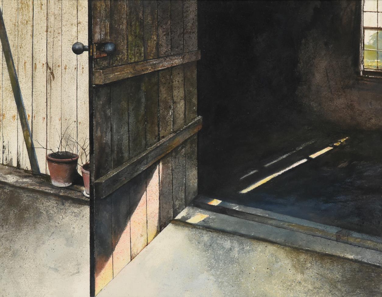 Lot 69 - Andrew Hemingway (b.1955) ''Early Morning at the Shed''  Inscribed verso, watercolour, 55.5cm...