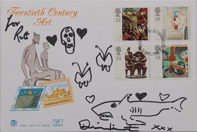 Lot 73 - Damien Hirst (b.1965) Shark, butterfly and skull Signed and dedicated ''for Rob'', inscribed...