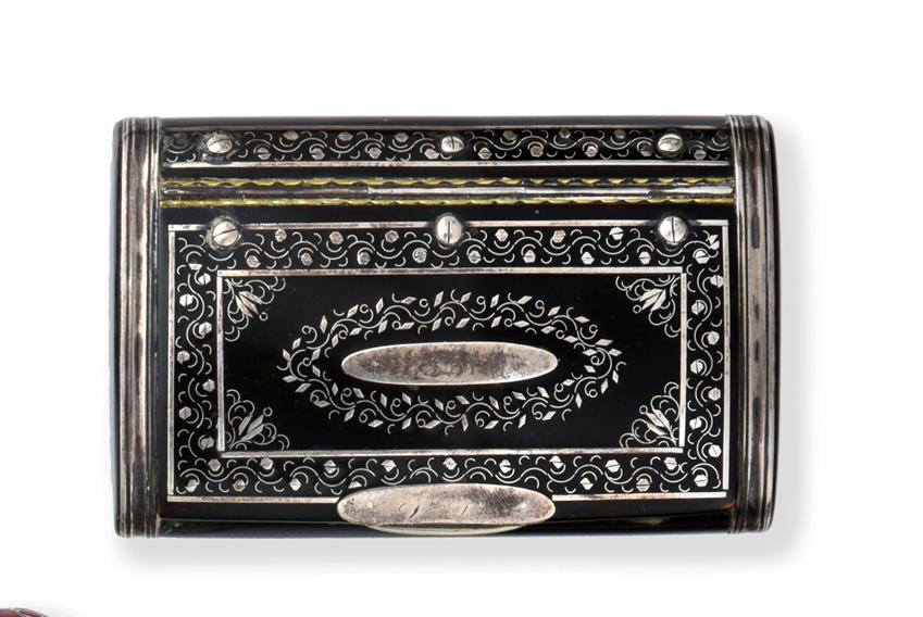 Lot 2011 - A George III or George IV Silver and Tortoiseshell Snuff-Box, Circa 1820, rounded oblong, the...
