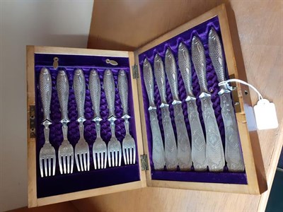 Lot 2027 - A Rare Cased Set of Victorian Silver Fish-Eaters, by Martin and Hall, Sheffield, The Knives...