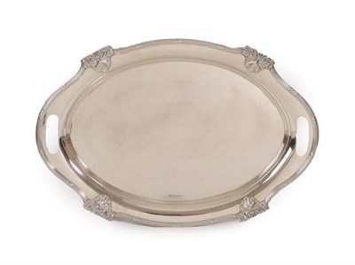 Lot 2066 - A George VI Silver Tray, by Walker and Hall, Sheffield 1949, shaped oval and with a shell and...