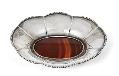 Lot 2071 - A George V Silver and Agate Dish, by Liberty and Co., Birmingham, 1922, Stamped '50112', shaped...