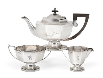 Lot 2077 - A Three-Piece George V Silver Tea-Service, by Walker and Hall, Sheffield, 1918 and 1923, each piece