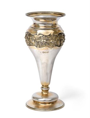 Lot 2095 - A George V Silver-Gilt Vase, Maker's Mark Rubbed, London, 1913, tapering and on spreading foot, the