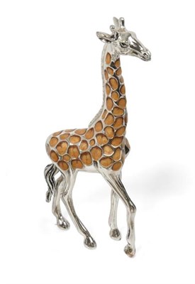 Lot 2102 - An Italian Enamelled Model of a Giraffe, Maker's Mark 182AR, Probably Saturno, Further Stamped...