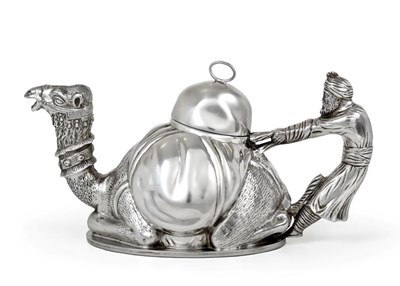 Lot 2106 - An Italian Teapot, Maker's Mark '1763MI', Late 20th Century, modelled as a seated camel, the...