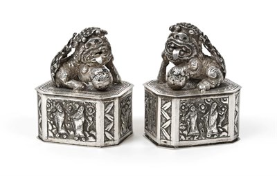 Lot 2115 - A Pair of Chinese Silver Boxes, by Chang Yuan, 20th Century, each elongated octagonal, the...