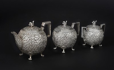 Lot 2118 - A Three-Piece Indian Silver Tea-Service, by Oomersi Mawji, Bujh, Kutch, Late 19th Century, each...