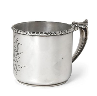 Lot 2120 - An American Silver Mug, by Gorham, Providence, Rhode Island, 1900, plain cylindrical and with...